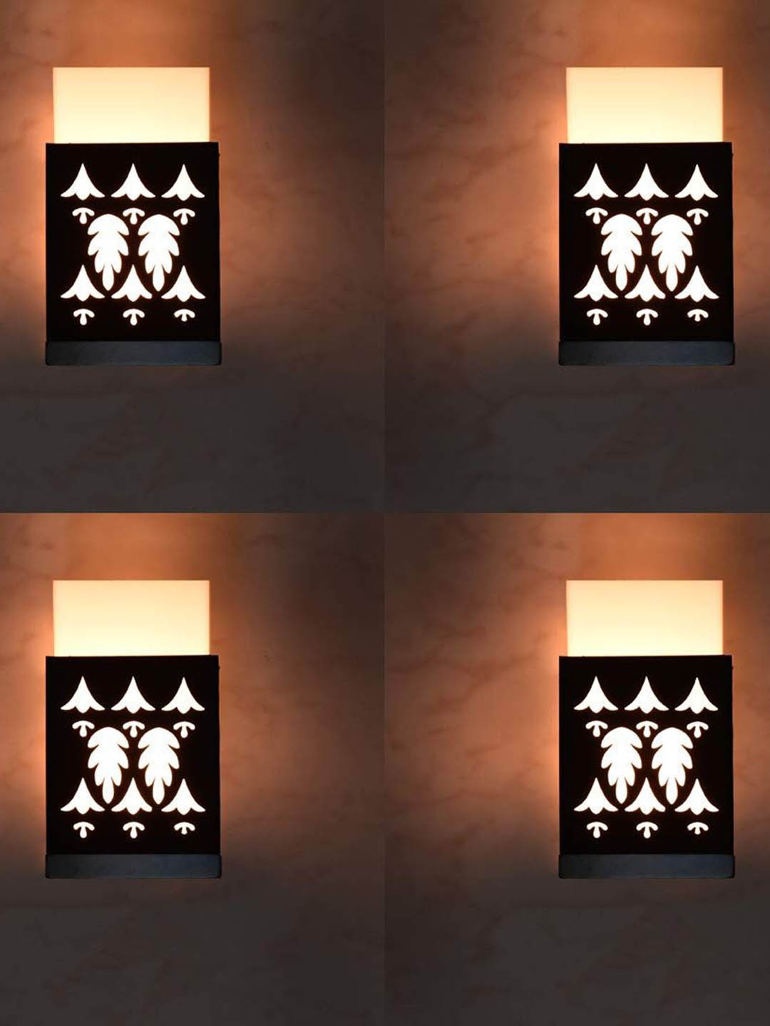 

Gojeeva Black & White 4 Pieces Textured Contemporary Wooden Rectangle Shaped Wall Lamp