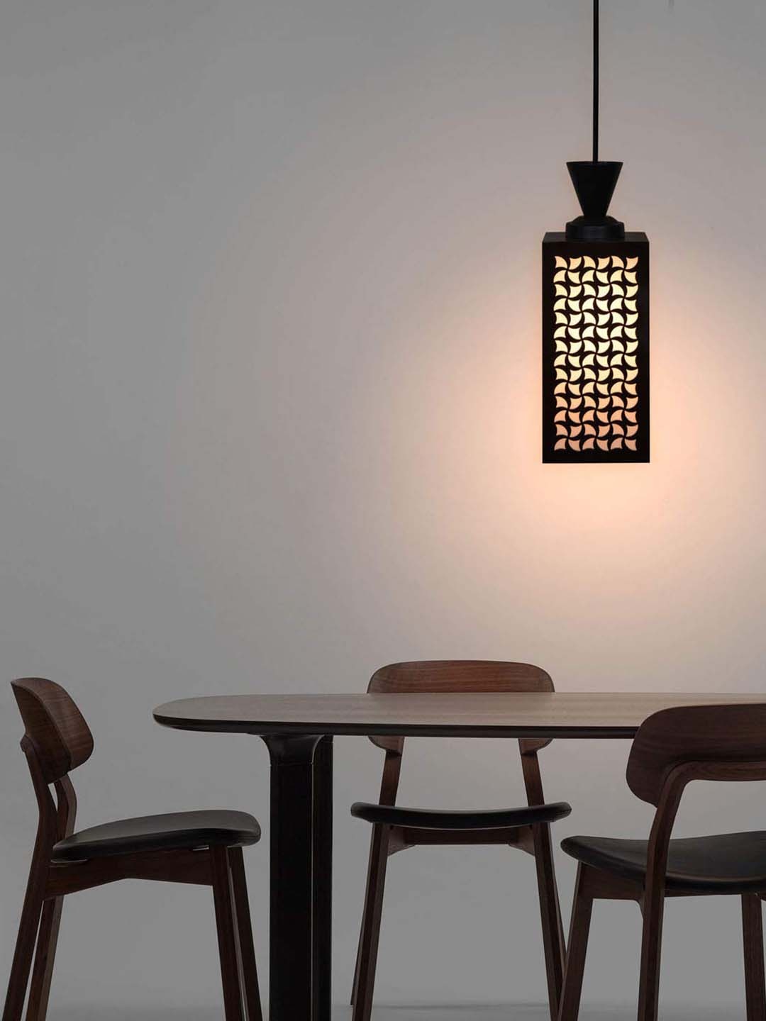 

Gojeeva Black & White Textured Contemporary Wooden Rectangle Shaped Hanging Lamp