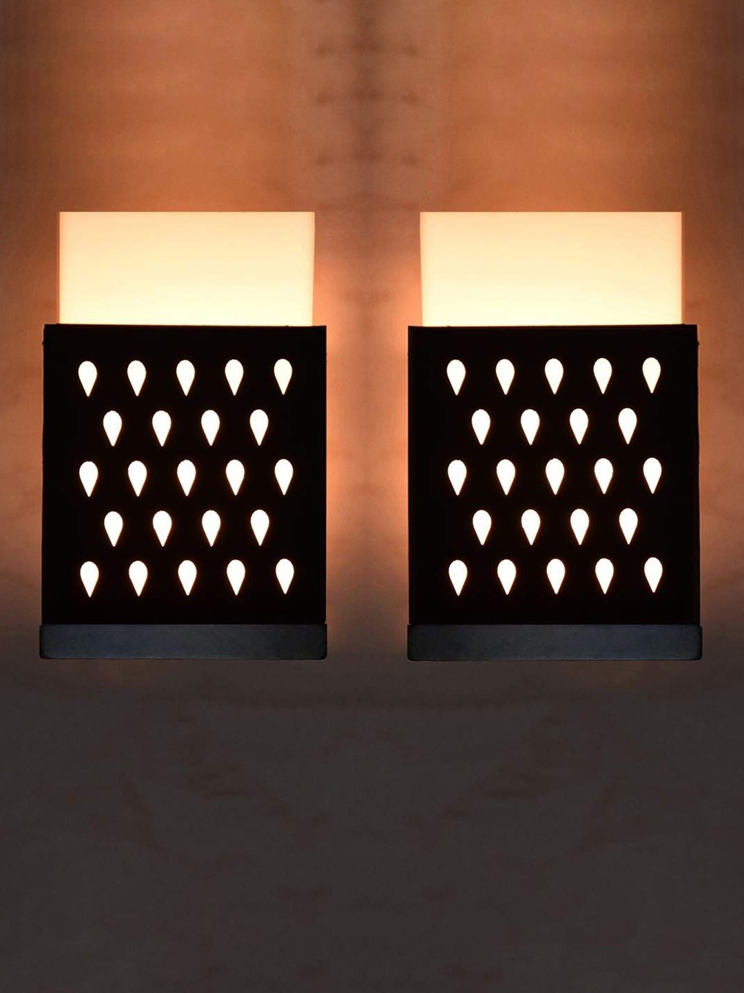 

Gojeeva Black & White 2 Pieces Textured Wooden Square Shaped Wall Lamps
