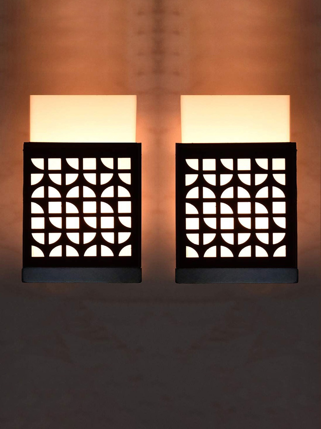 

Gojeeva Black 2 Pieces Wooden Square Shaped Wall Lamps