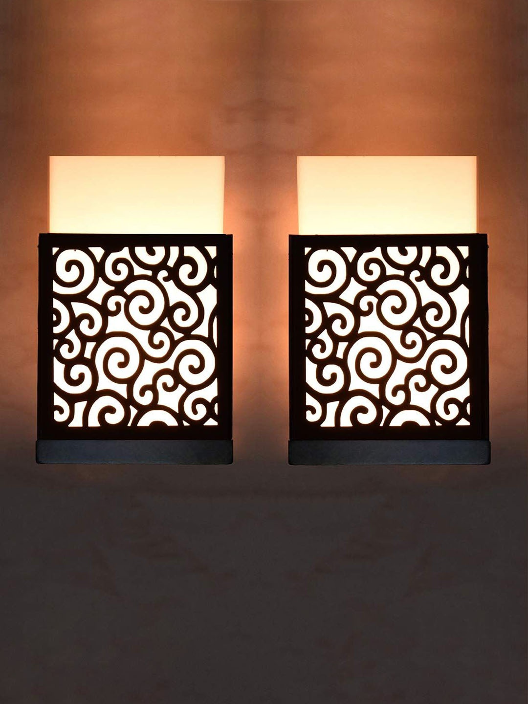 

Gojeeva Black and White 2 Pieces Wooden Textured Square Shaped Wall Lamps
