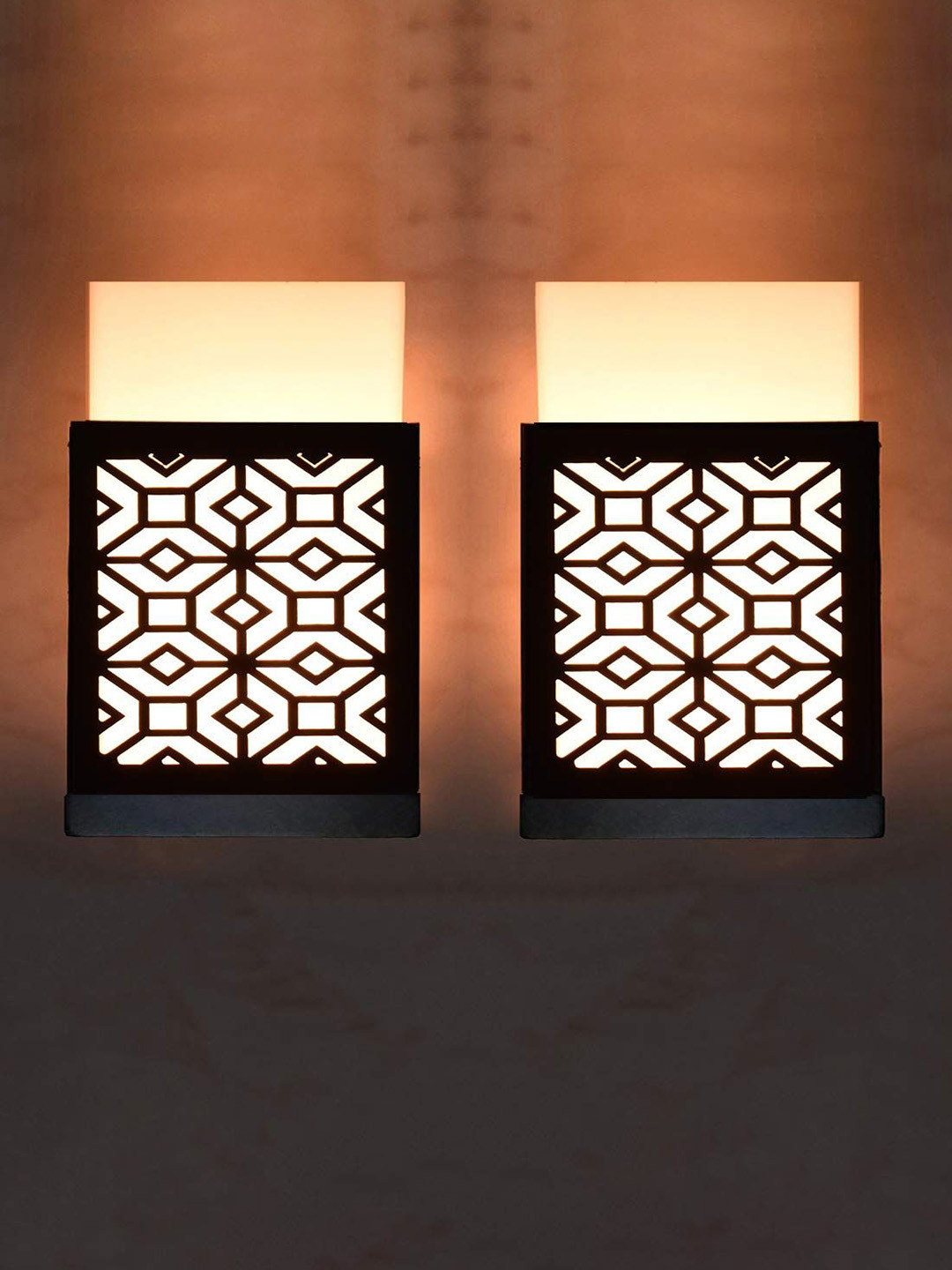 

Gojeeva Black 2 Pieces Wood Square Shaped Textured Contemporary Wall Lamp