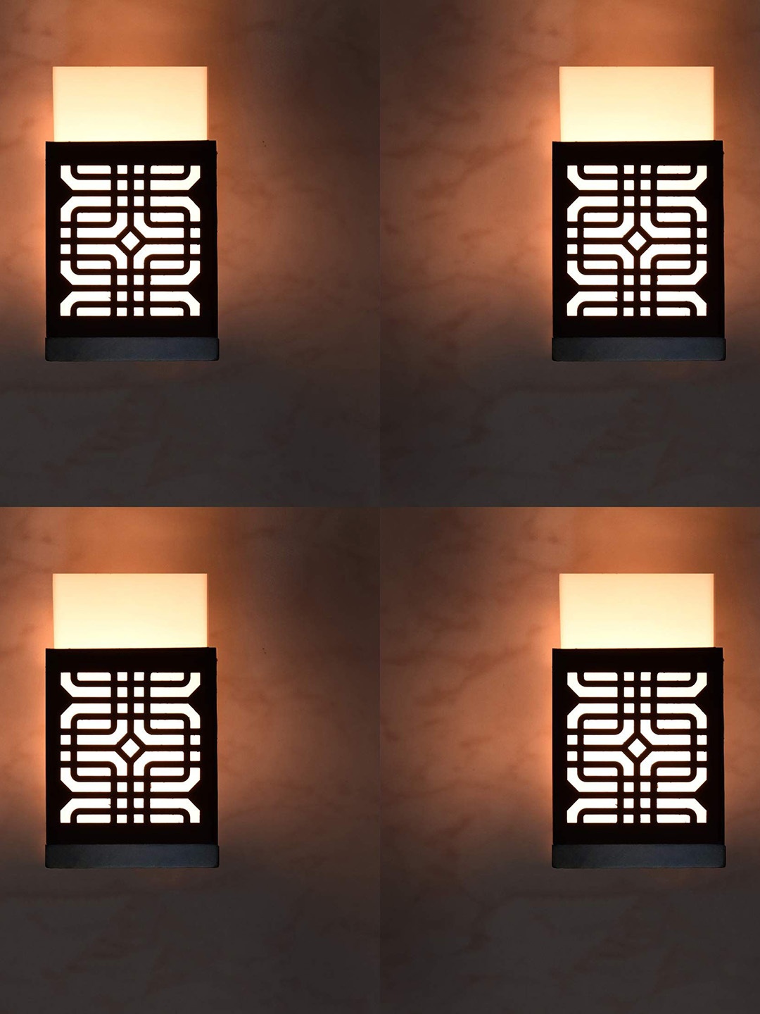 

Gojeeva Black 4 Pieces Textured Contemporary Rectangle Shaped Wooden Wall Lamp