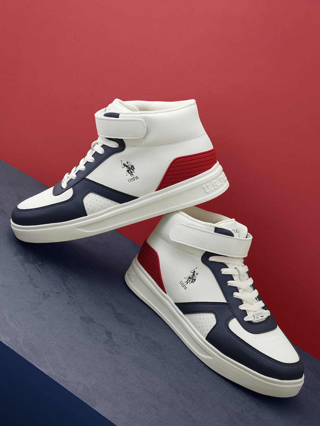 

U.S. Polo Assn. Men PU Colourblocked Mid-Top Sneakers, Navy blue