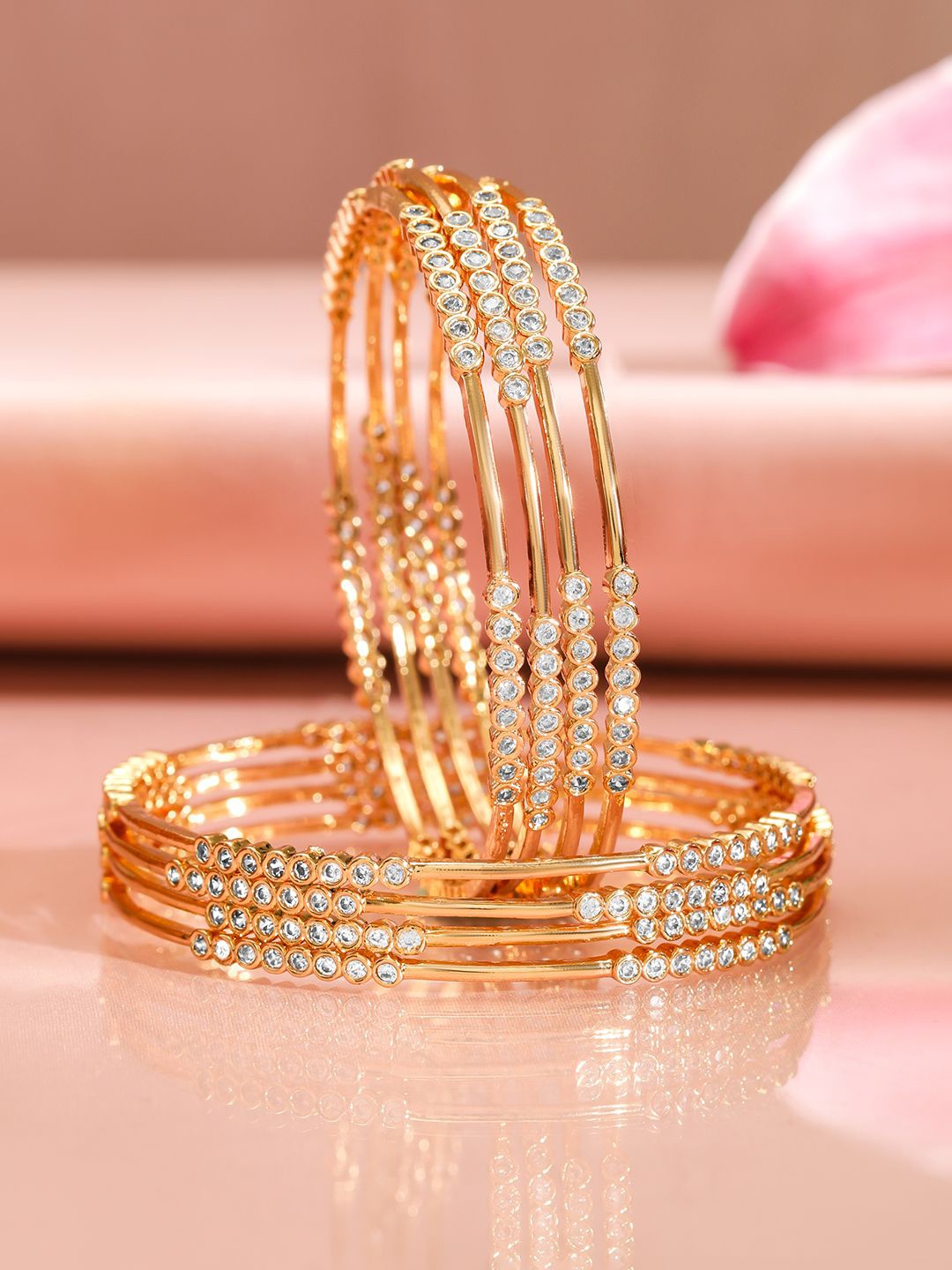 

Rubans Set of 8, 22K Gold-Plated Cubic Zirconia Studded Handcrafted Traditional Bangles
