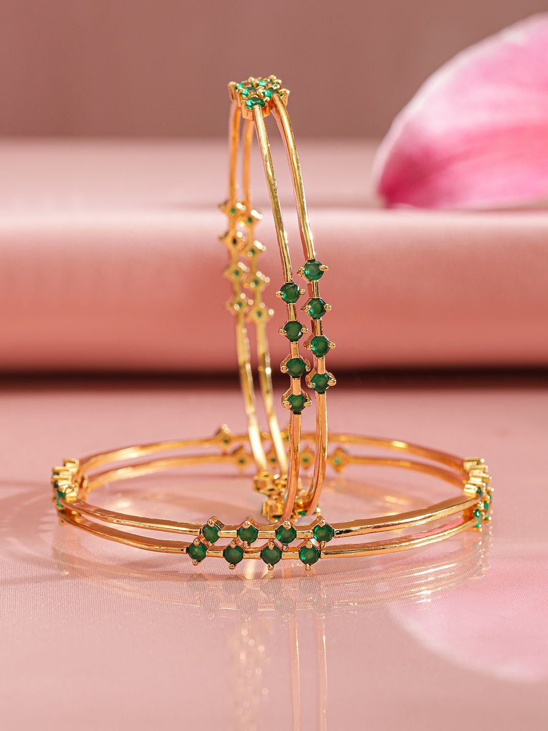 

Rubans Set of 4 22K Gold-Plated Emerald Green Stone Handcrafted Bangle Set