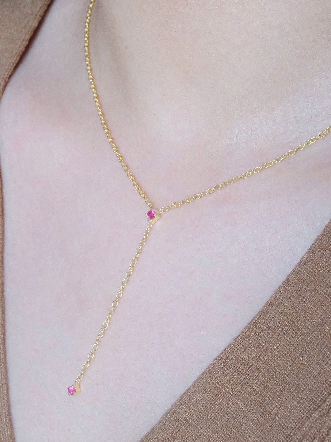 

Anushka Jain Jewellery 925 Sterling Silver Gold-Plated CZ Studded Layered Lariat Chain