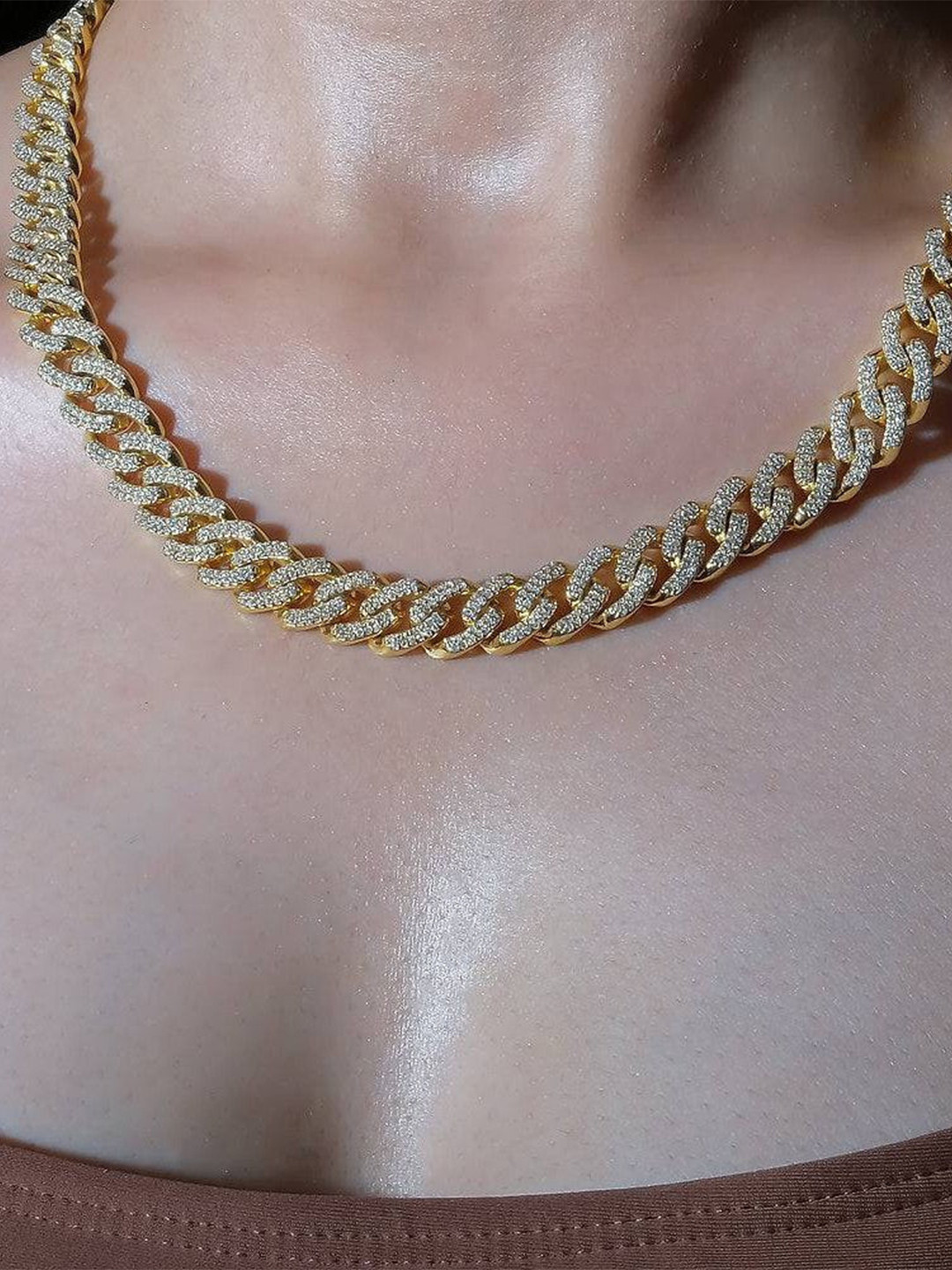 

Anushka Jain Jewellery 925 Sterling Silver Gold-Plated Cubic Zirconia Studded Necklace