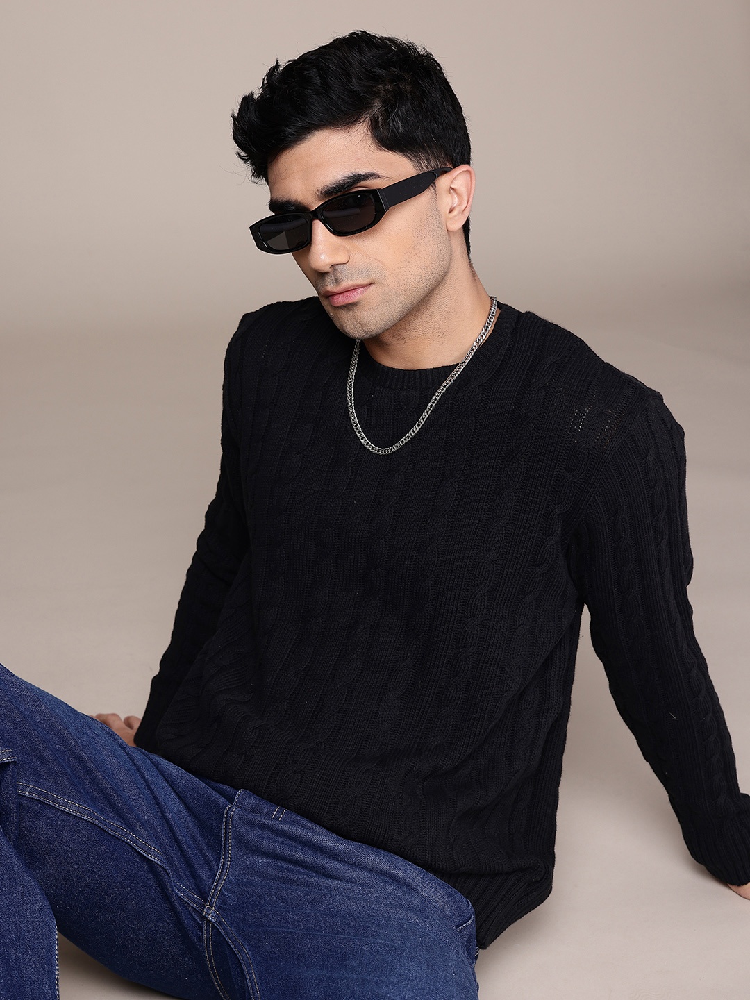 

The Roadster Lifestyle Co. Men Cable Knit Pullover, Black
