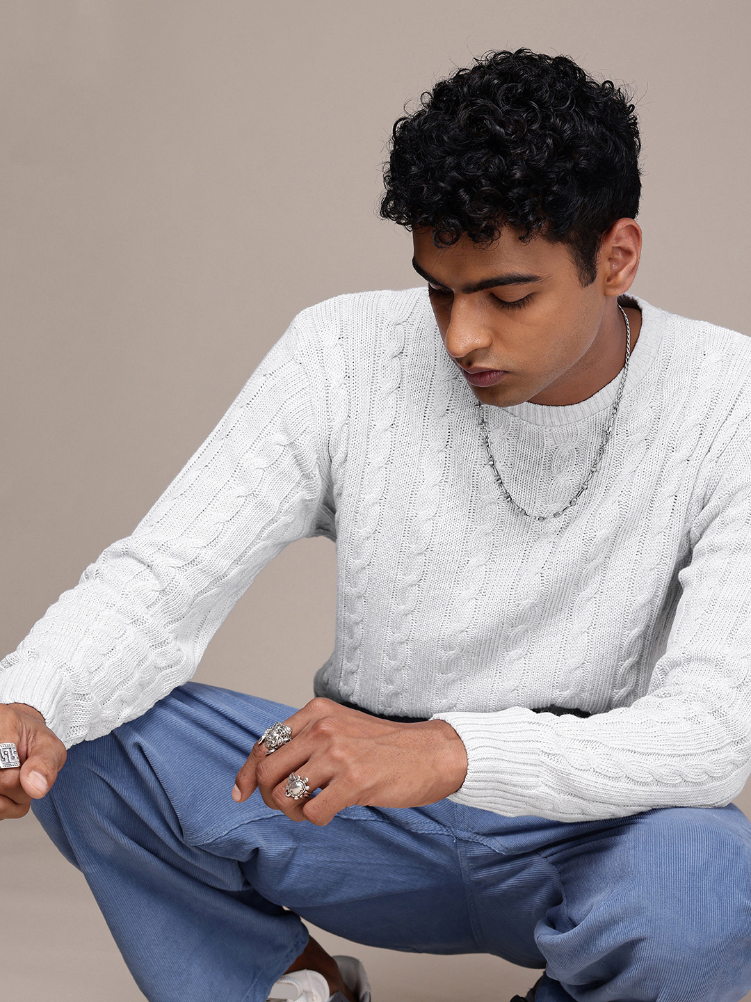 

The Roadster Lifestyle Co. Men Cable Knit Pullover, Off white