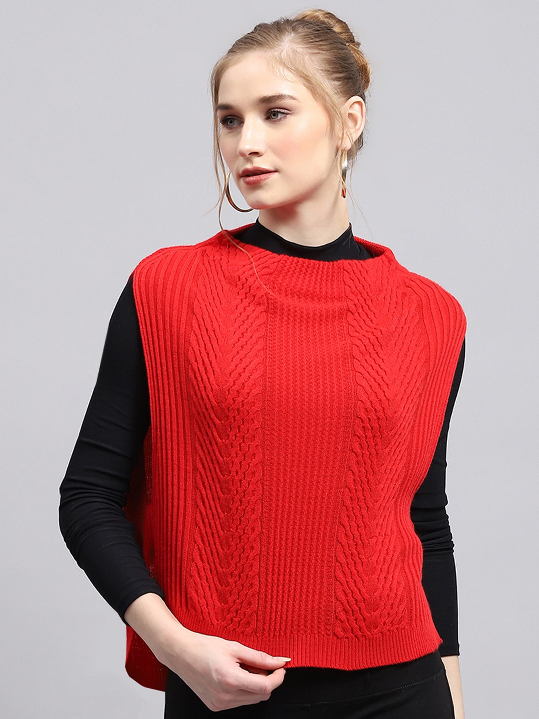 

Monte Carlo Women Sleeveless Round Neck Woollen Sweaters, Red