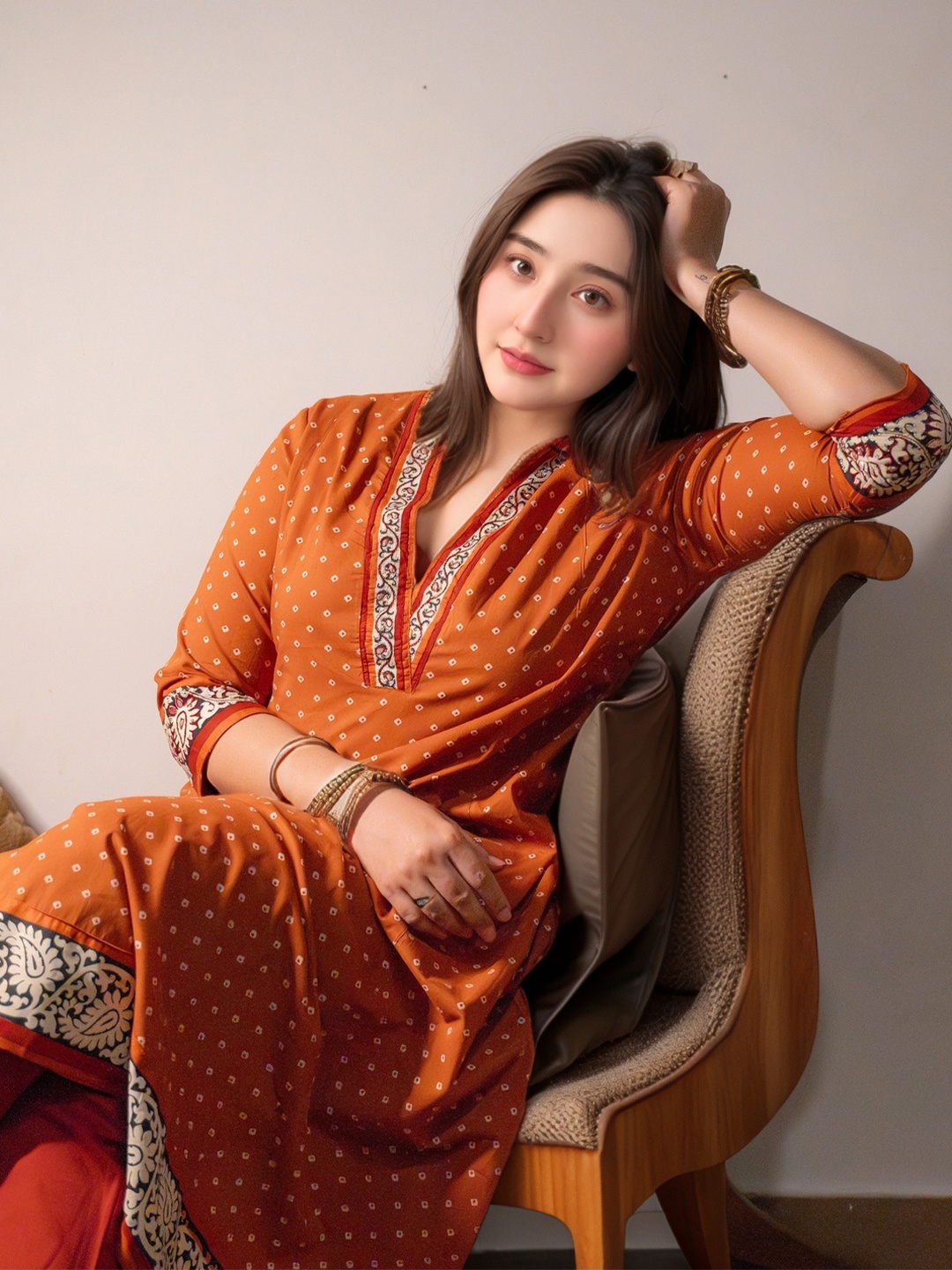 

Anni Designer Geometric Printed Regular Anarkali Kurta with Trousers, Orange