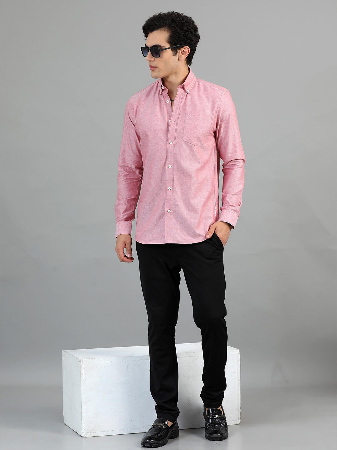 

HOUSE OF MAHNOTS Men Classic Button-Down Collar Solid Cotton Casual Shirt, Pink