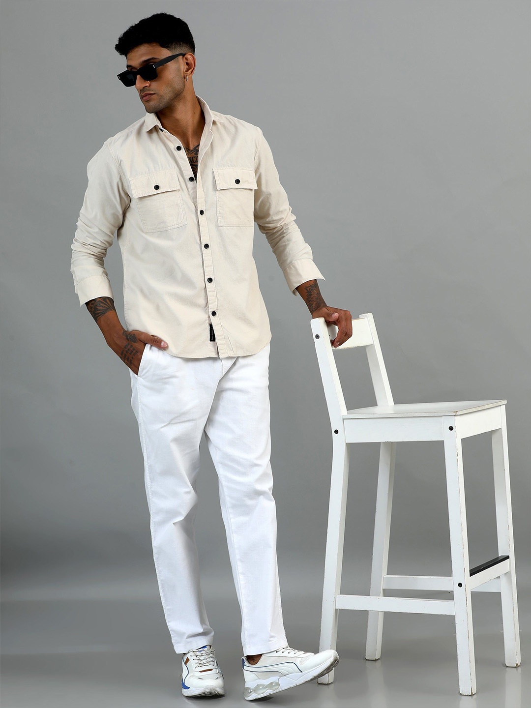 

HOUSE OF MAHNOTS Men Classic Spread Collar Solid Casual Shirt, Beige