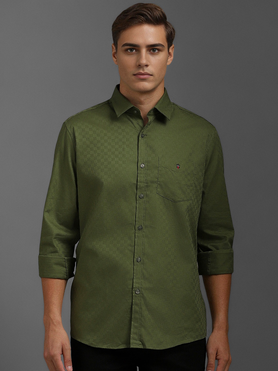 

Louis Philippe Sport Men Textured Slim Fit Opaque Cotton Casual Shirt, Olive