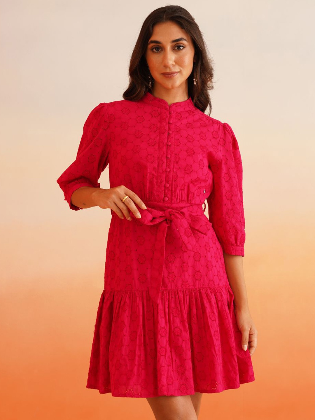 

Beatnik Women Self Design Fit & Flare Dress, Fuchsia