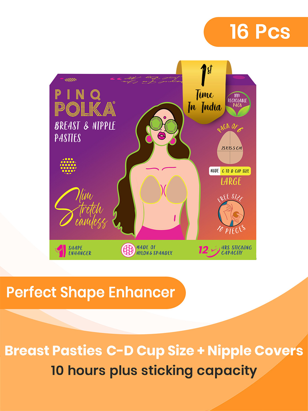 

PINQ POLKA 6Pcs Breast Tape & 10Pcs Nipple Pasties C-D Cups, Nude