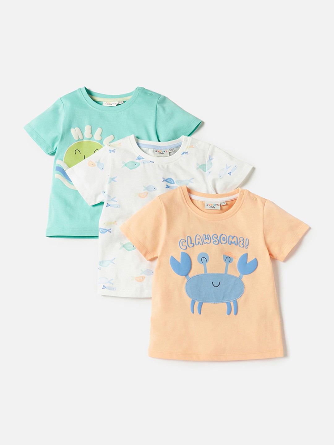 

Juniors by Babyshop Boys Pack Of 3 Printed Round Neck Cotton T-shirts, Sea green