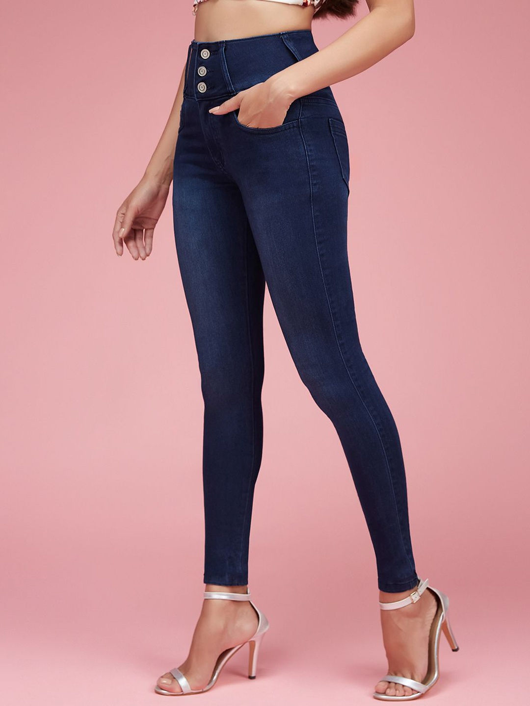 

Miss Chase Women Skinny Fit High-Rise Stretchable Jeans, Navy blue
