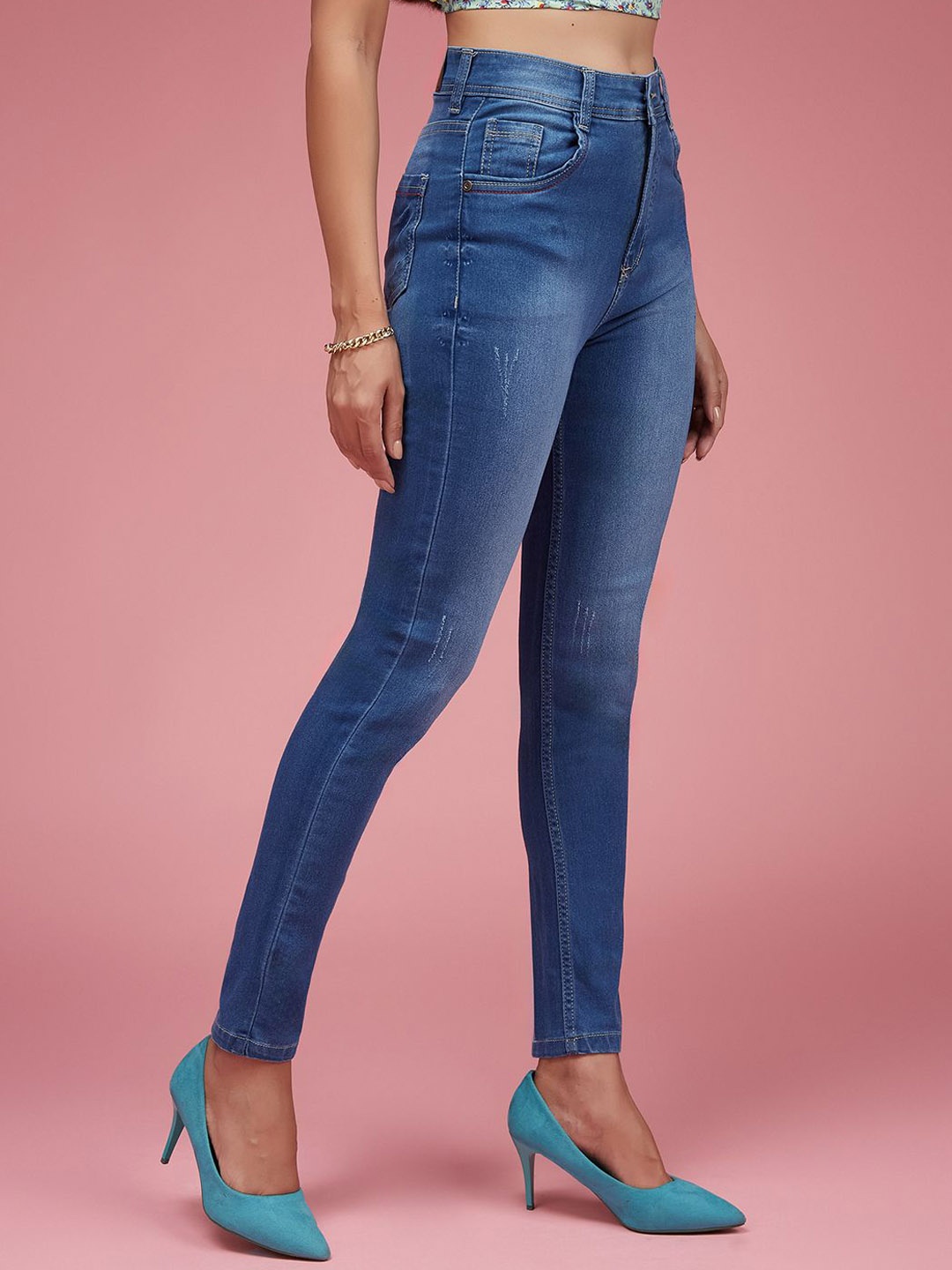 

Miss Chase Women Skinny Fit High-Rise Heavy Fade Stretchable Jeans, Blue