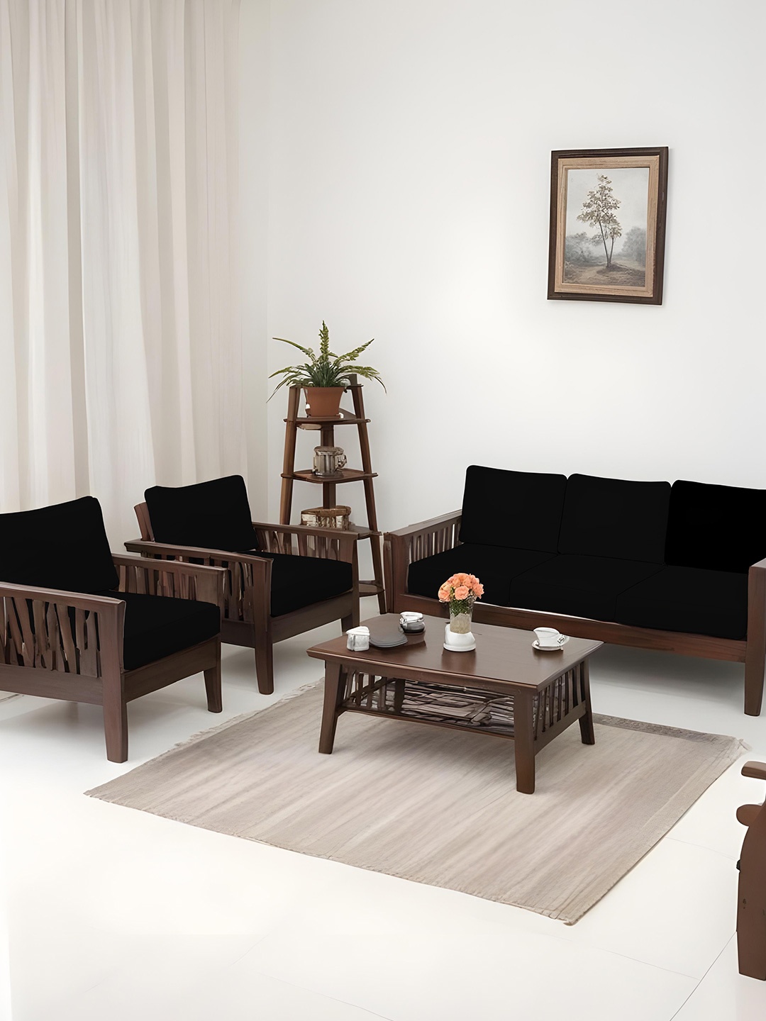 

Lazi Black 10 Pieces Geometric Printed Elasticated 200 GSM Wooden Sofa Covers