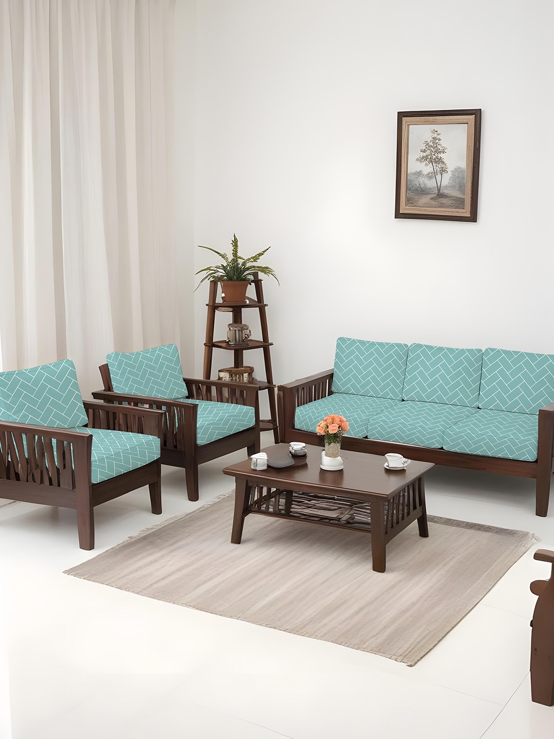 

Lazi Green 10 Pieces Geometric Printed Elasticated 200 GSM Wooden Sofa Covers
