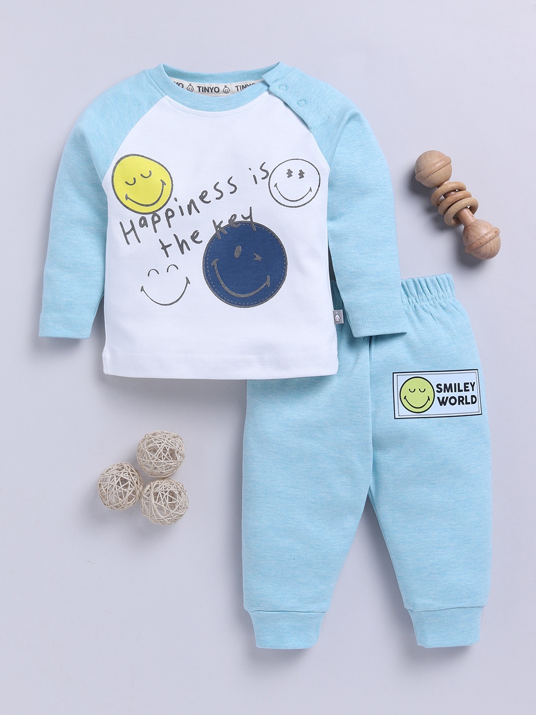 

YK X Tinyo Boys Printed Pure Cotton T-shirt and Joggers, Blue