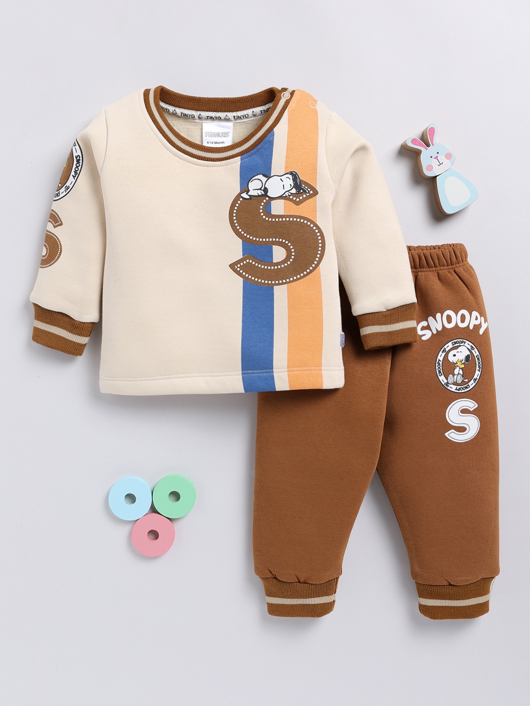 

YK X Tinyo Infants Boys Printed Sweatshirt with Joggers, Beige