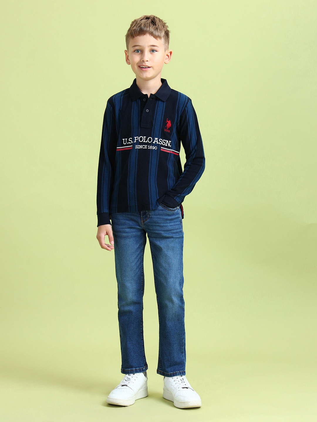 U.S. Polo Assn. Kids Boys Solid Printed Polo Collar Cotton T-shirt, Navy blue