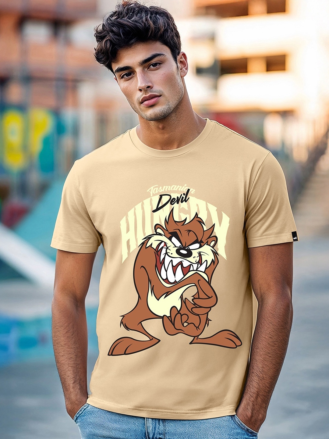 

Bewakoof Men Graphic Printed Round Neck Cotton T-shirt, Brown