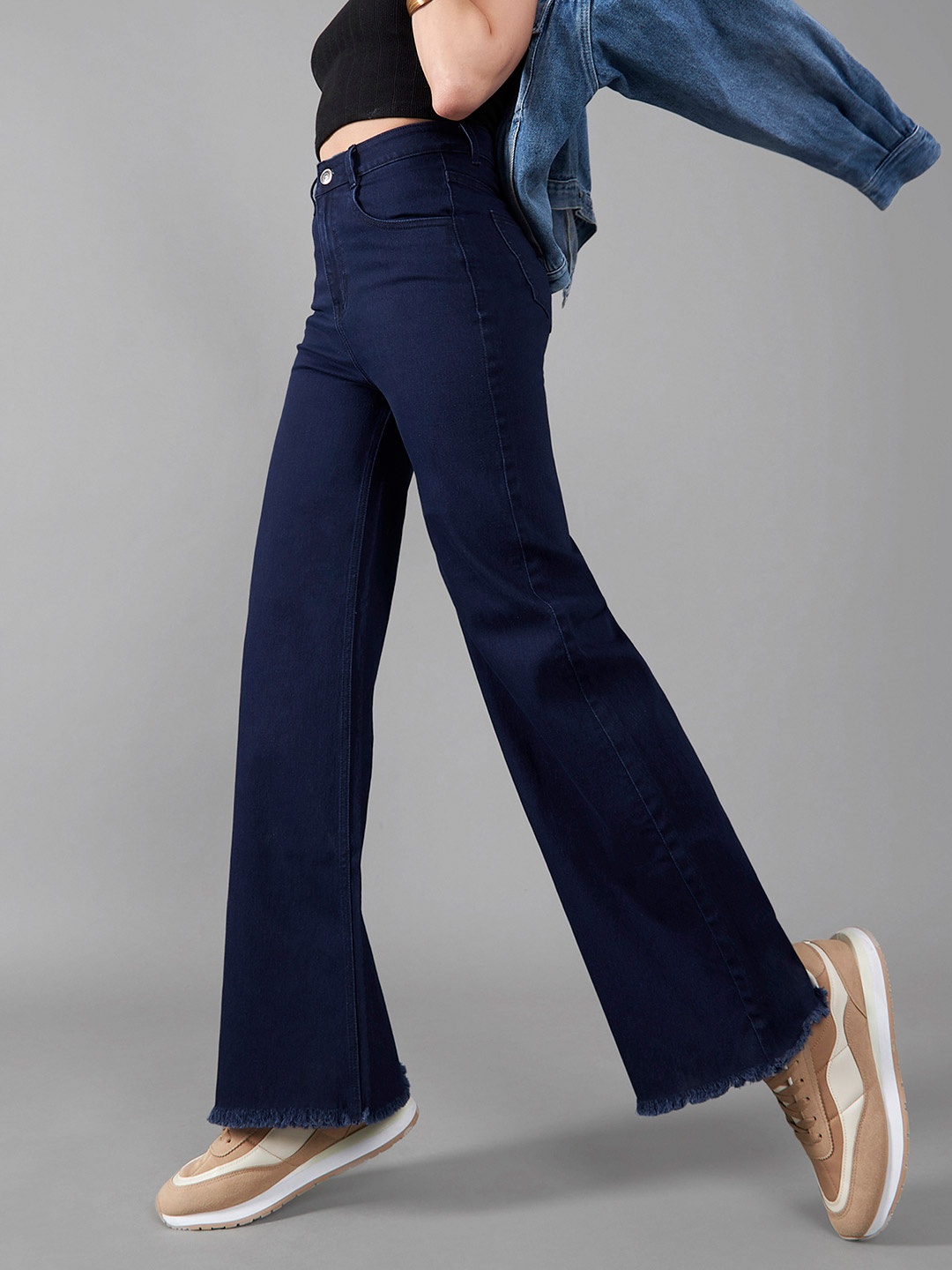

DOLCE CRUDO Women Wide Leg High-Rise Stretchable Jeans, Blue