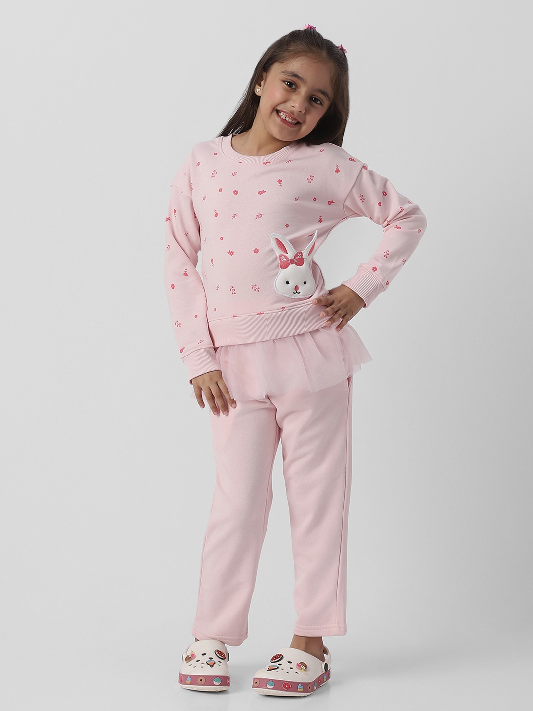 

Nautinati Girls' Floral Print Terry Sweatshirt and Joggers Combo Set, Pink