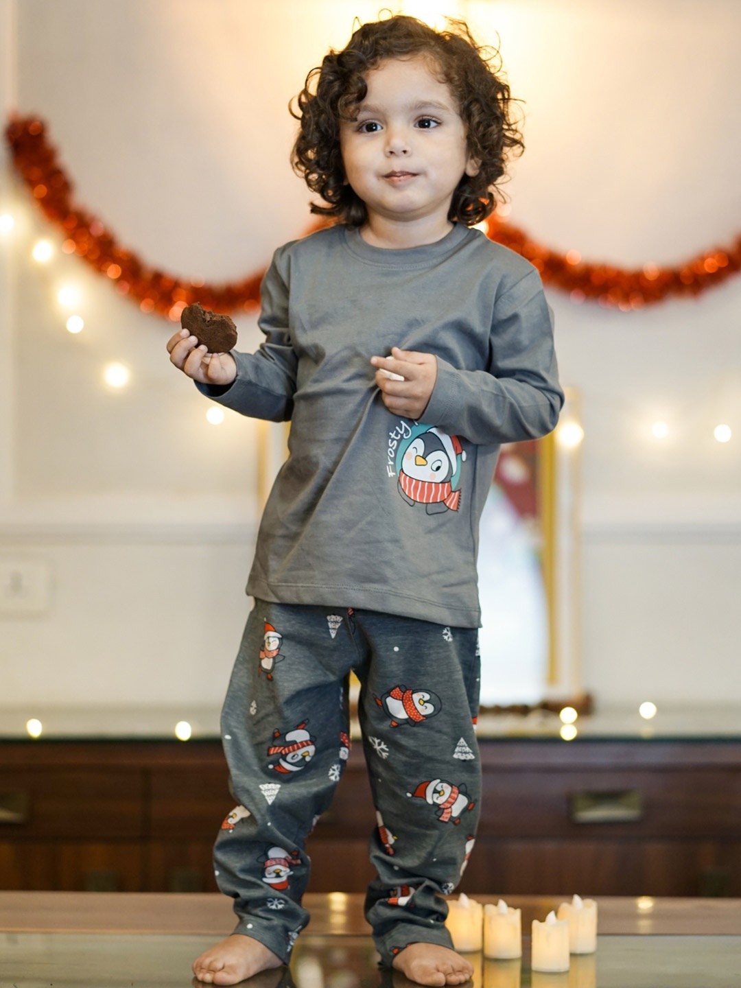 

Nap Chief Kids Unisex Printed Relaxed Fit Pure Cotton Night Suit, Grey