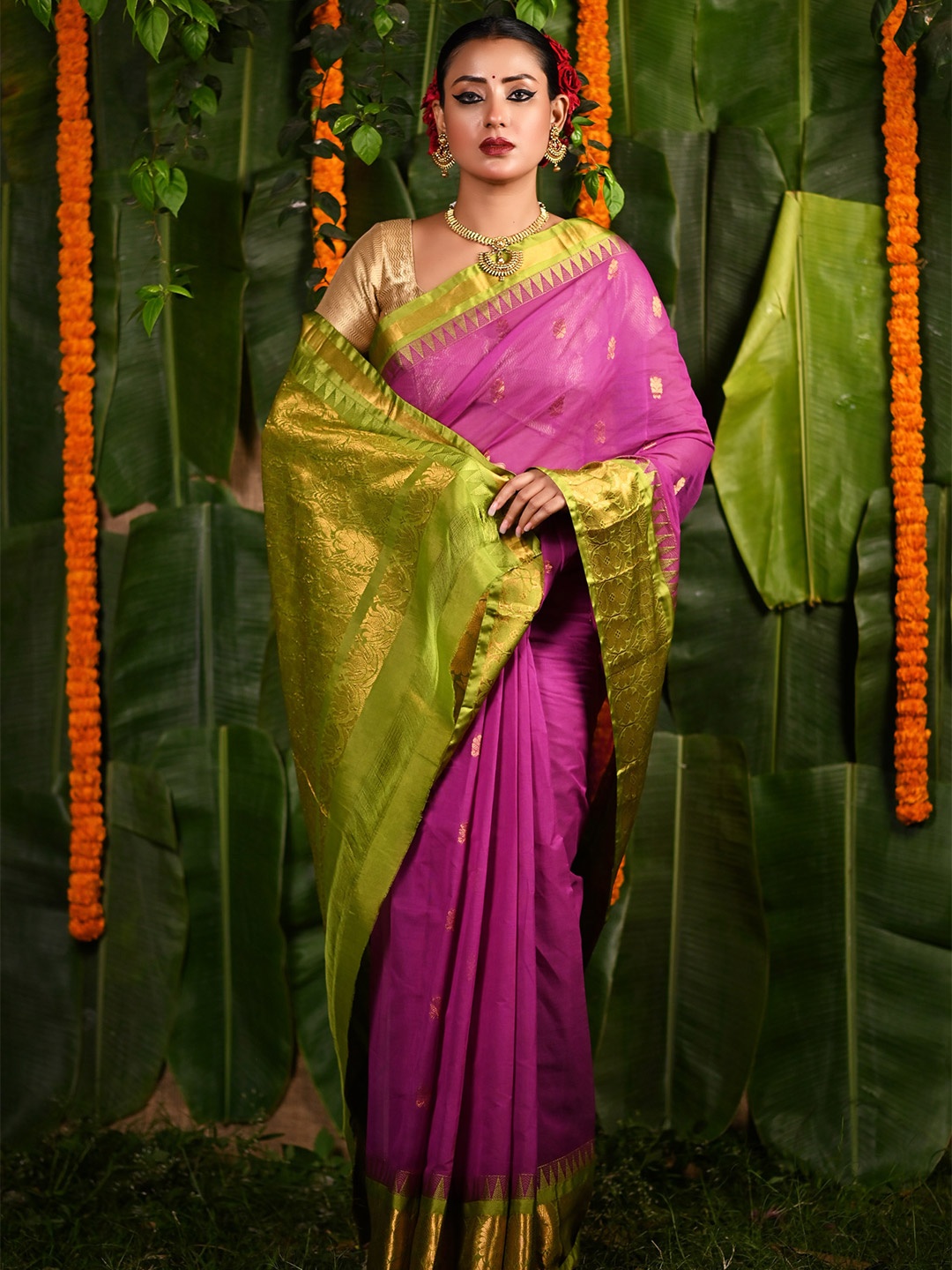 

Unnati Silks Woven Design Pure Cotton Handloom Gadwal Saree, Purple