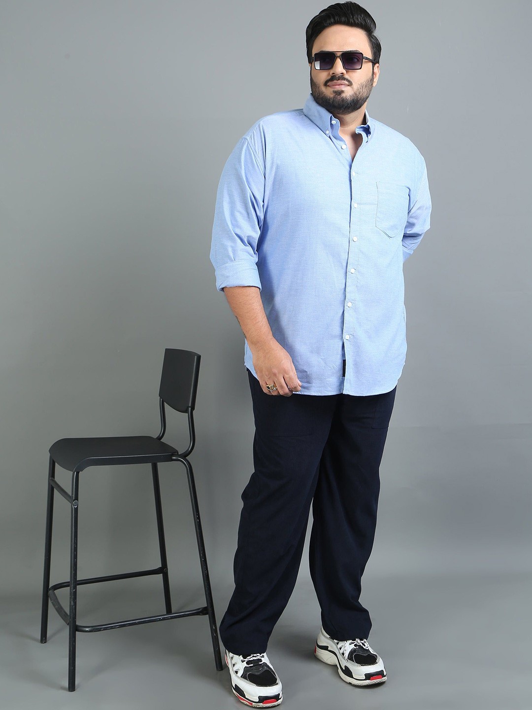

HOUSE OF MAHNOTS Men Comfort Button-Down Collar Solid Cotton Casual Shirt, Blue