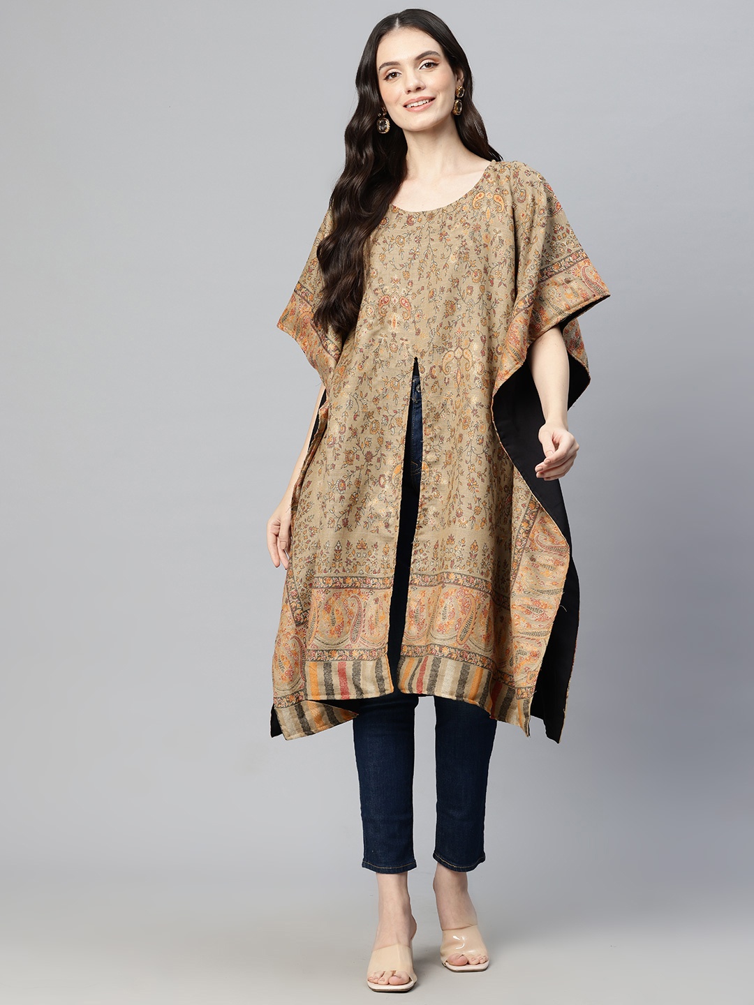 

SWI Stylish Paisley Flared Sleeves Woollen Kaftan Kurta, Beige