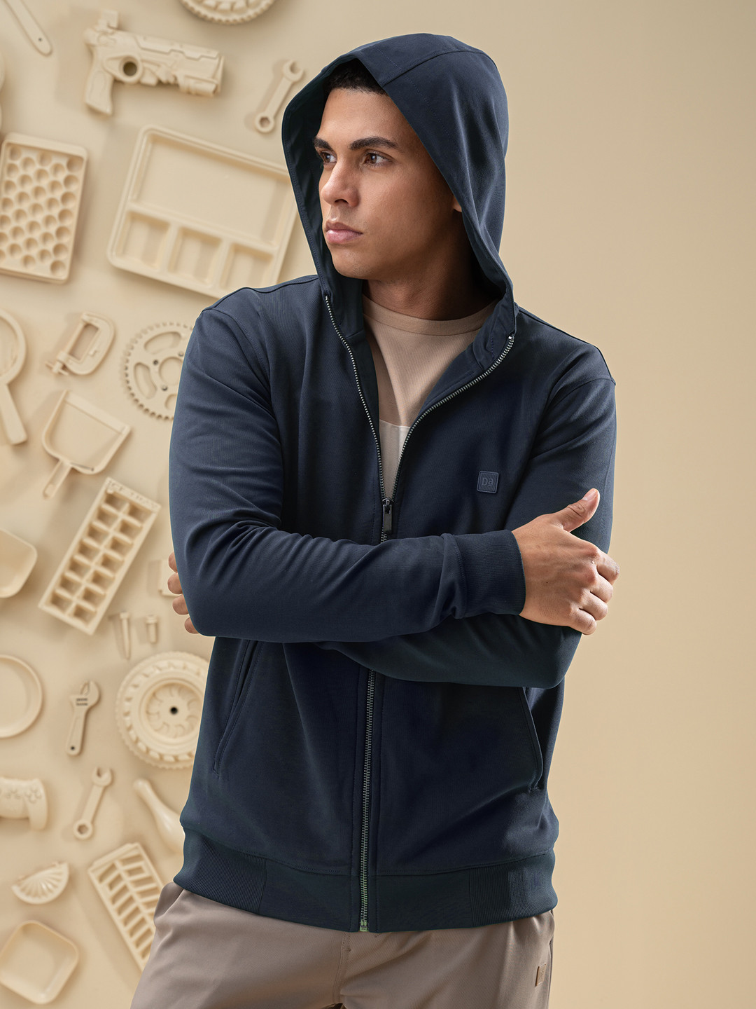 

DAMENSCH Men Hooded Long Sleeve Front-Open Sweatshirt, Navy blue