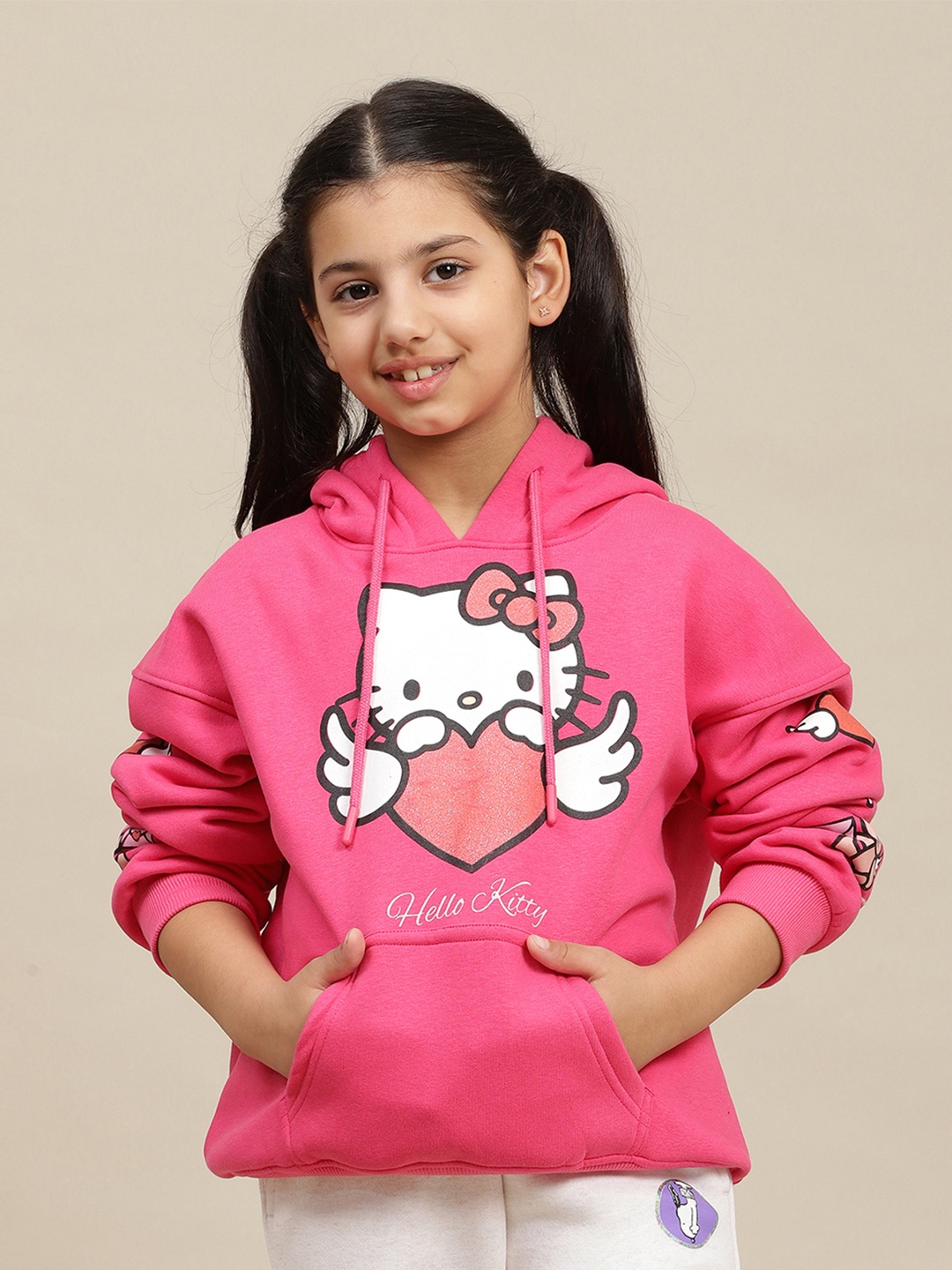

Kids Ville Girls Hello Kitty Printed Oversized Fit Hoodie Sweatshirts, Pink