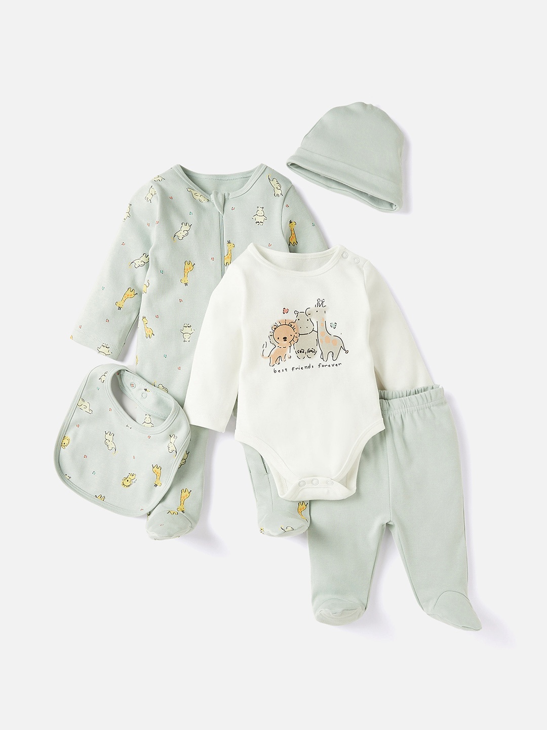 

Juniors by Babyshop Infants Boys Printed Pure Cotton Baby Apparel Gift Set, Green
