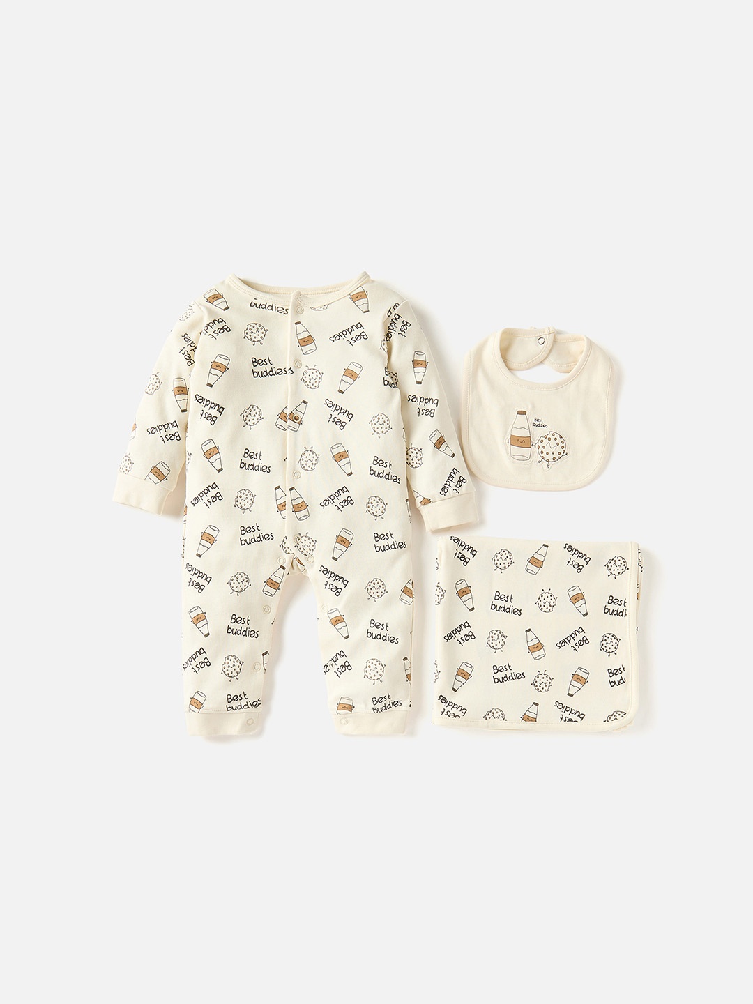 

Juniors by Babyshop Infants Boys Printed Pure Cotton Baby Apparel Gift Set, Beige