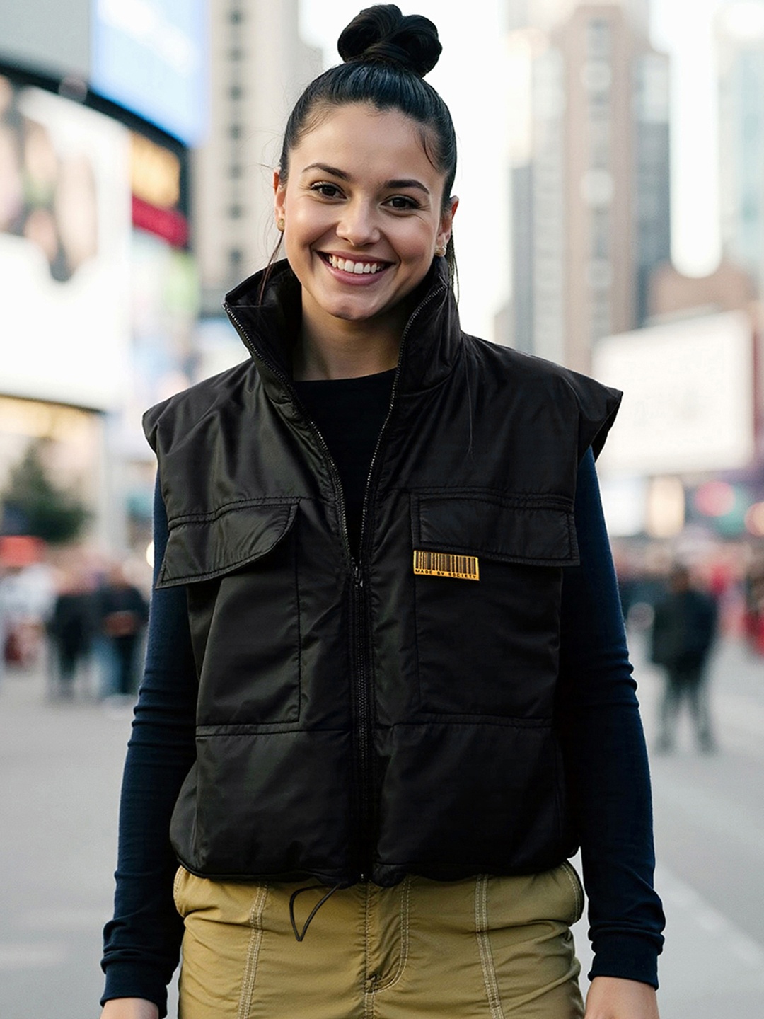 

Bewakoof Women Black Oversized Gilet Jacket