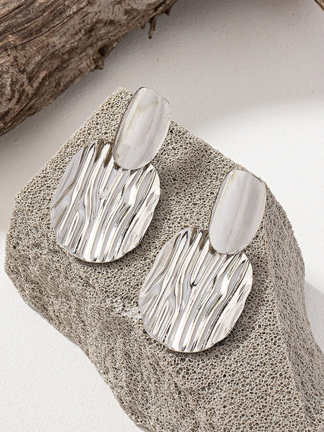 MYKI Silver-Plated Gorgeous Stainless Steel Contemporary Drop Earrings