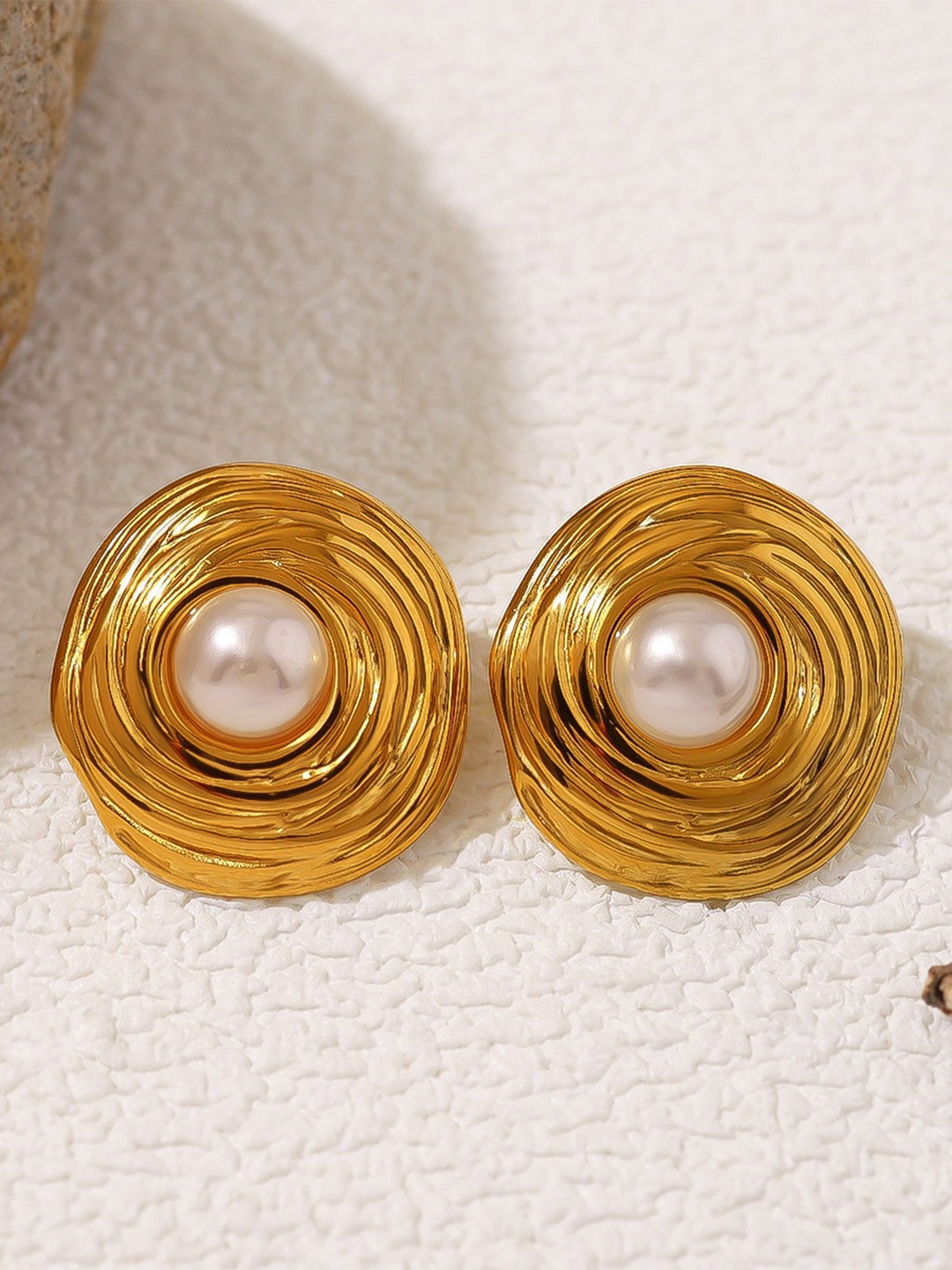 

MYKI Gold-Plated Stainless Steel Pearls Beaded Contemporary Studs