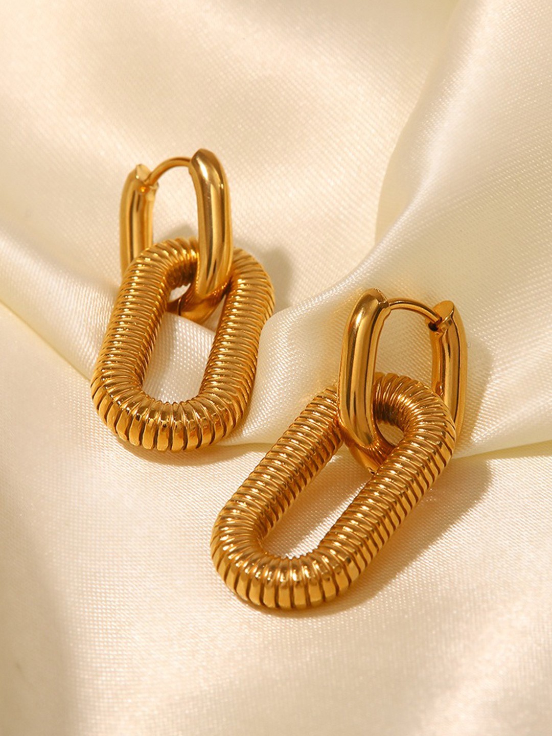 

MYKI Gold-Plated Stainless Steel Contemporary Drop Earrings