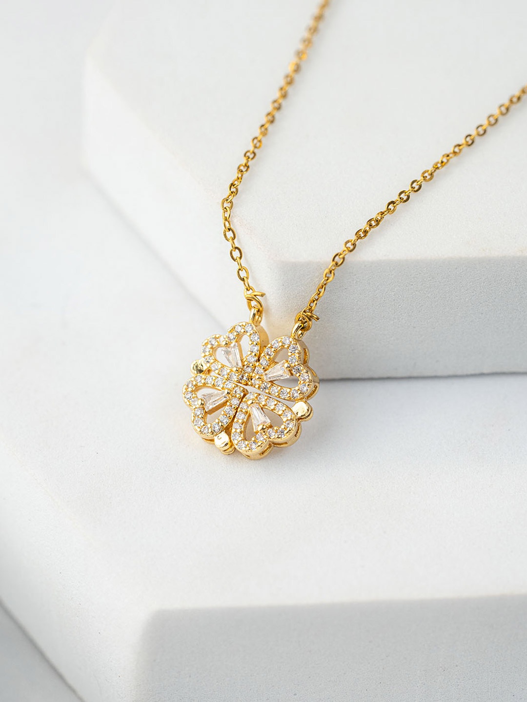 

Mesmerize Gold Plated Clover Magnetic Necklace