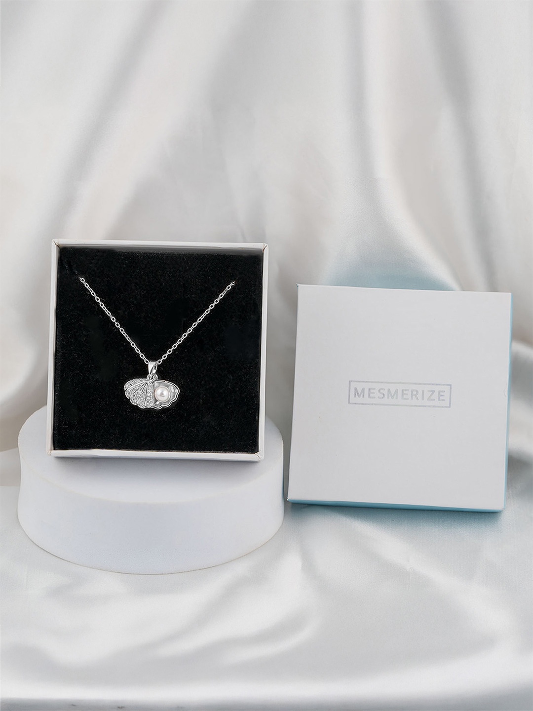 

Mesmerize Stainless Steel Pearl Studded Pendant With Chain, Silver