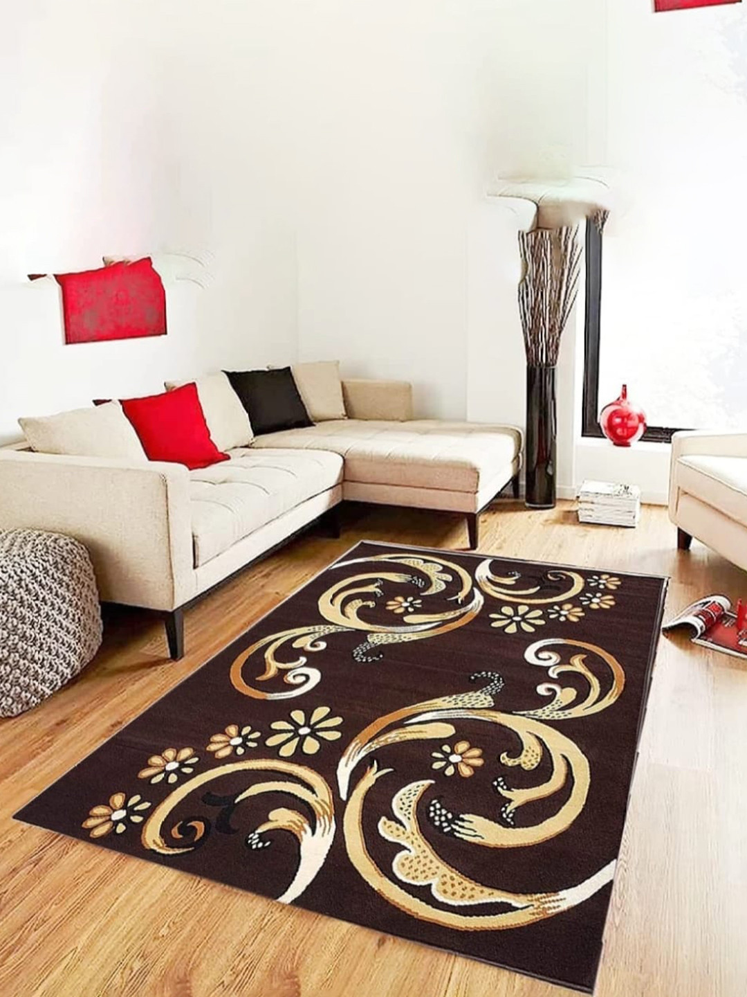 

Samjeeda Handloom carpets Red Geometric Anti-Skid Woollen Carpet