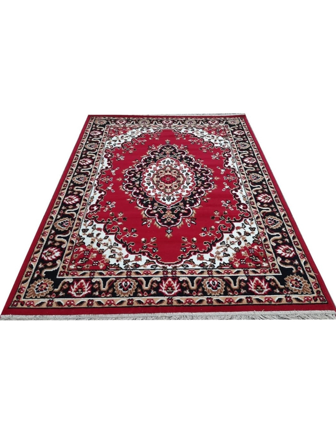 

Samjeeda Handloom carpets Red & Beige Ethnic Motifs Printed Anti Skid Woollen Carpet