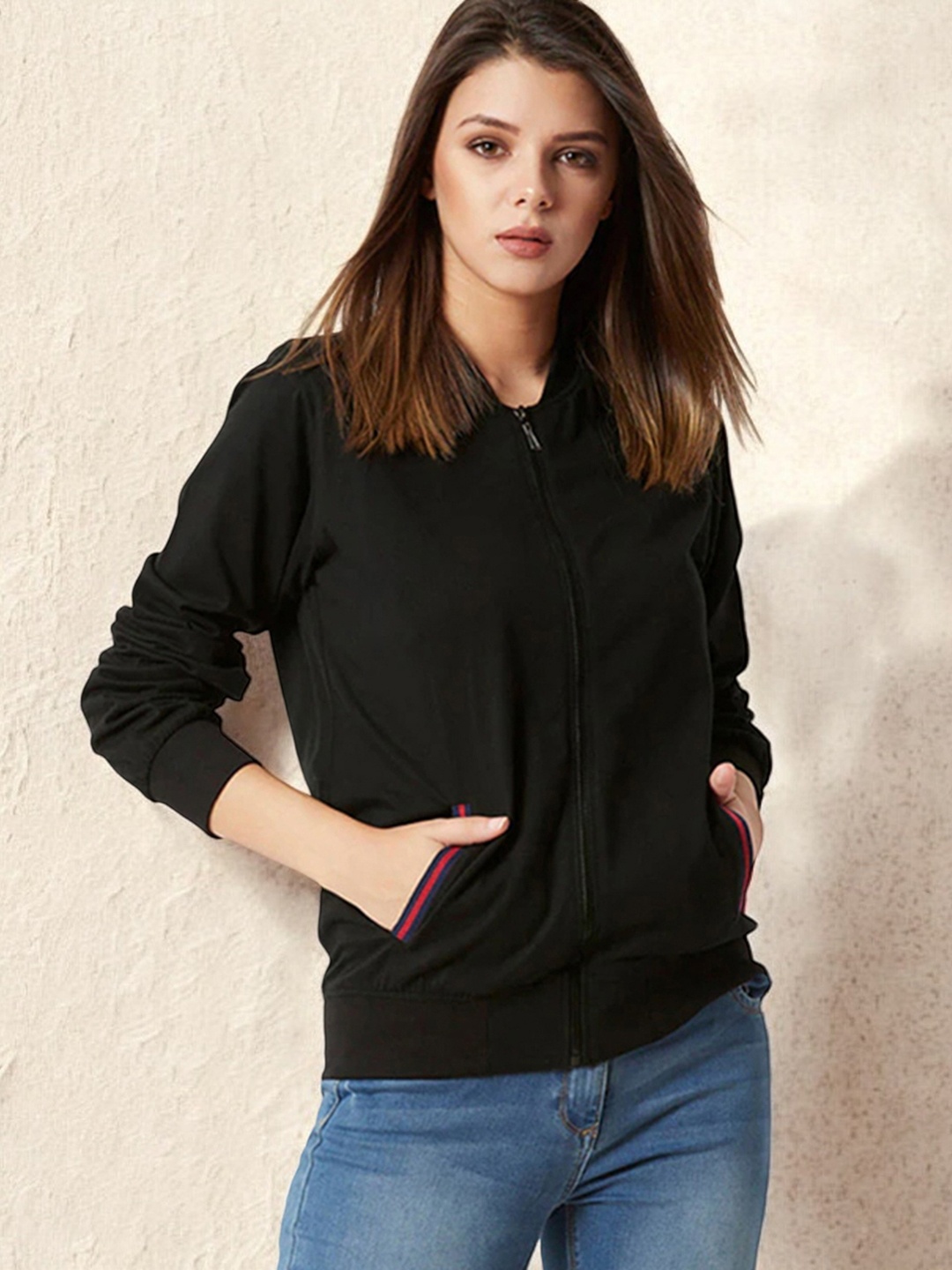 

Miss Chase Women Floral Bomber Jacket, Black