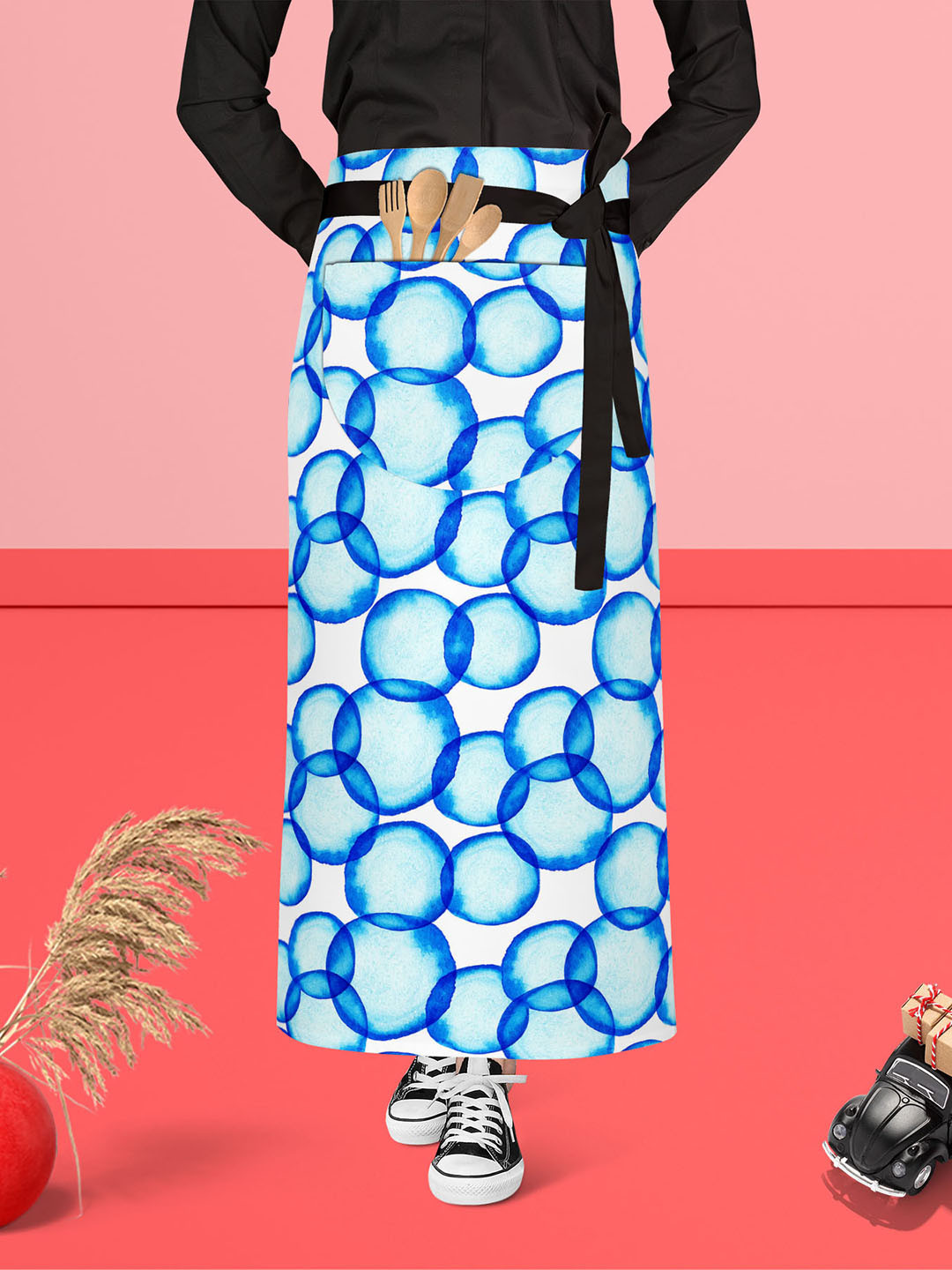 

ArtzFolio White & Blue Printed Waist to Feet Apron